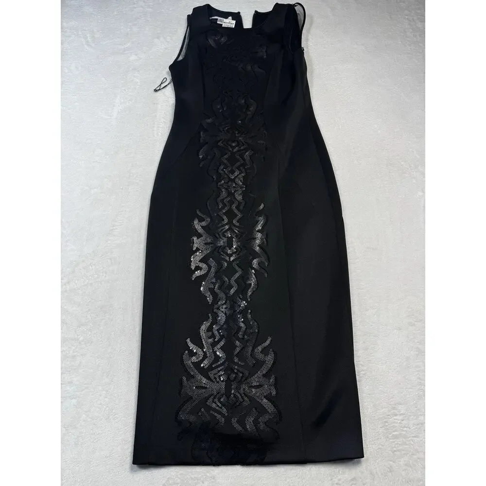Maggy London Black Sequined Sheath Dress Size 10 NWT Holiday Cocktail MSRP 148